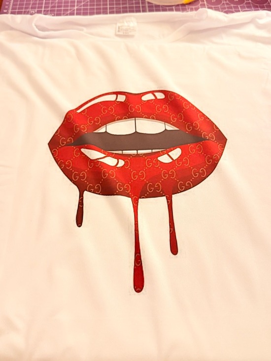 Tops - Custom Tee with Red Dripping Lips Graphic